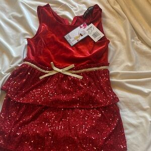 Red Sequin Dress with Gold Bow